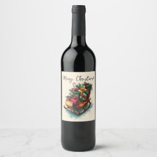 Étiquette Pour Bouteilles De Vin Vintage coulisse remplie avec des présents de Noël
