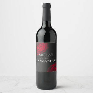 Étiquette Pour Bouteilles De Vin Vintage écarlate rouge rose pétale mariage