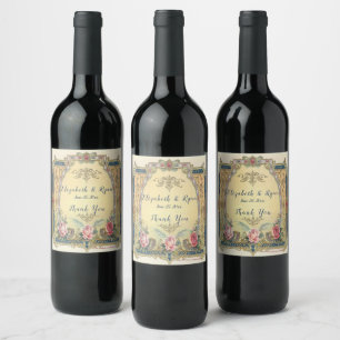 Étiquette Pour Bouteilles De Vin Vintage Elégant Victorien Rose Roses Gold Filigree