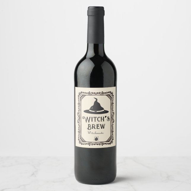 Étiquette Pour Bouteilles De Vin Vintage Halloween Witch's Brew Boissons drôle Éffr (Devant)