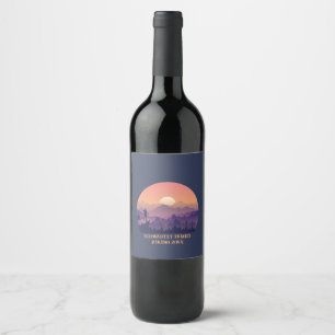 Étiquette Pour Bouteilles De Vin Vintage Mountain Forest Hiker's Sunset violet oran