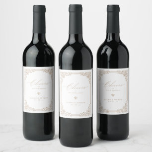 Étiquette Pour Bouteilles De Vin Vintage neutre cadre élégant Mariage
