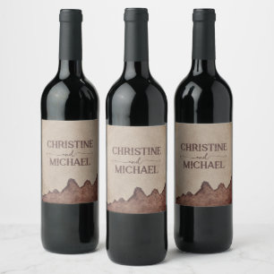 Étiquette Pour Bouteilles De Vin Vintage papier rustique brun montagnes mariage