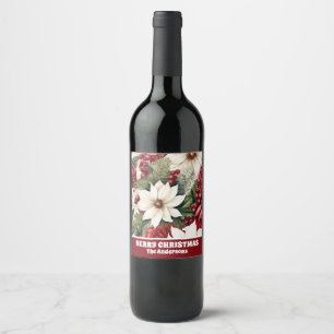 Étiquette Pour Bouteilles De Vin Vintage Rustique Fleurs de Noël feuille Motif