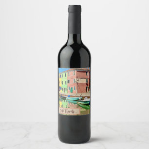 Étiquette Pour Bouteilles De Vin Vintage Venise Italie Burano Canaux Voyage