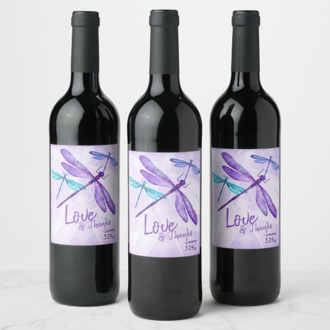 Étiquette Pour Bouteilles De Vin Violet, Étiquette de vin bleu, libellules Whimsica (Bouteilles)