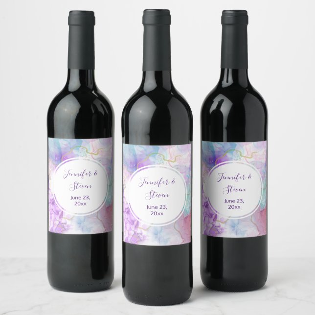 Étiquette Pour Bouteilles De Vin Violet, vert, rose Mariage de couleurs (Bouteilles)