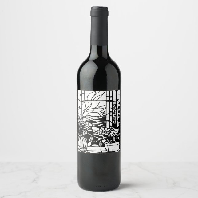 Étiquette Pour Bouteilles De Vin Vitrail de jardin  (Devant)