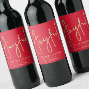 Étiquette Pour Bouteilles De Vin Vœux de Fêtes JOYEUX Or Faux Feuille Rouge