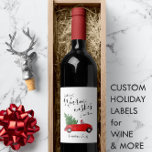 Étiquette Pour Bouteilles De Vin Voiture Vintage   Arbre de Noël<br><div class="desc">La voiture rouge vintage rétro de Nautical Boutique Co. est notre version tropicale du pick-up rouge tendance que nos homologues dans les régions enneigées du monde envoient cette saison des fêtes ! 🎄 Cette conception vintage de étiquette de vin dispose d'une voiture convertible rouge vintage — haut en bas, parce...</div>
