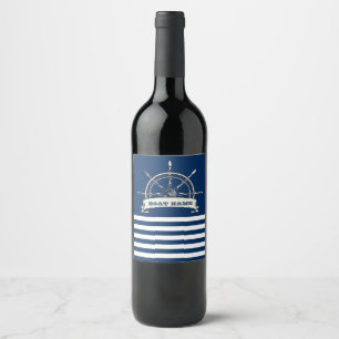 Étiquette Pour Bouteilles De Vin Volant de bateau nautique, rayures bleu marine