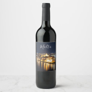 Étiquette Pour Bouteilles De Vin Vue de Trois villes à Malte la nuit