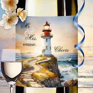 Étiquette Pour Bouteilles De Vin Watercolor Lighthouse élégant mariage