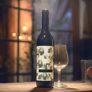 Étiquette Pour Bouteilles De Vin Watercolor Winter Forest Motif sans joint