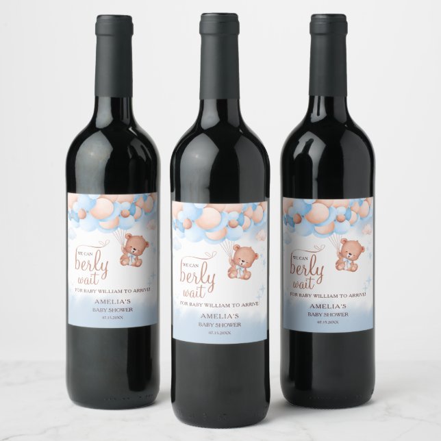 Étiquette Pour Bouteilles De Vin We Can Berly Wait Teddy Bear Baby Shower  (Bouteilles)