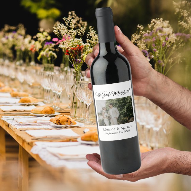 Étiquette Pour Bouteilles De Vin We Got Married Photo Food and Beverage Label Set (Créateur téléchargé)