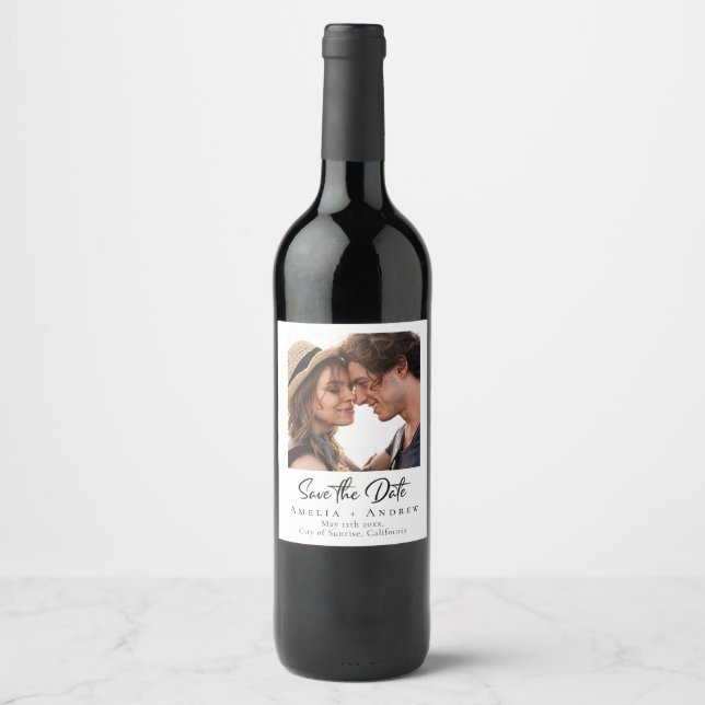 Étiquette Pour Bouteilles De Vin Wedding Photo Save the Date Minimalist (Devant)