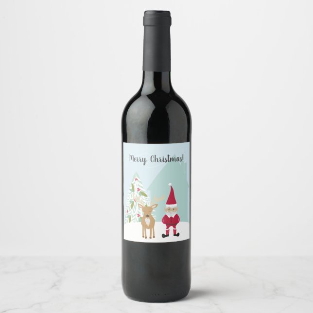 Étiquette Pour Bouteilles De Vin Whimsical Elf et Reindeer Christmas (Devant)