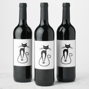 Étiquette Pour Bouteilles De Vin Whimsical Skinny Chat noir