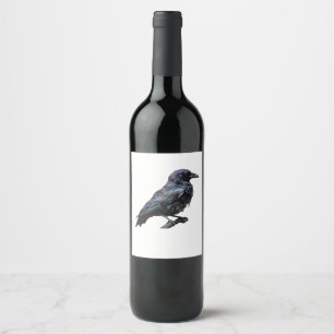 Étiquette Pour Bouteilles De Vin Whimsigoth Moody Floral Grungy Corvus, Corbeau, Co
