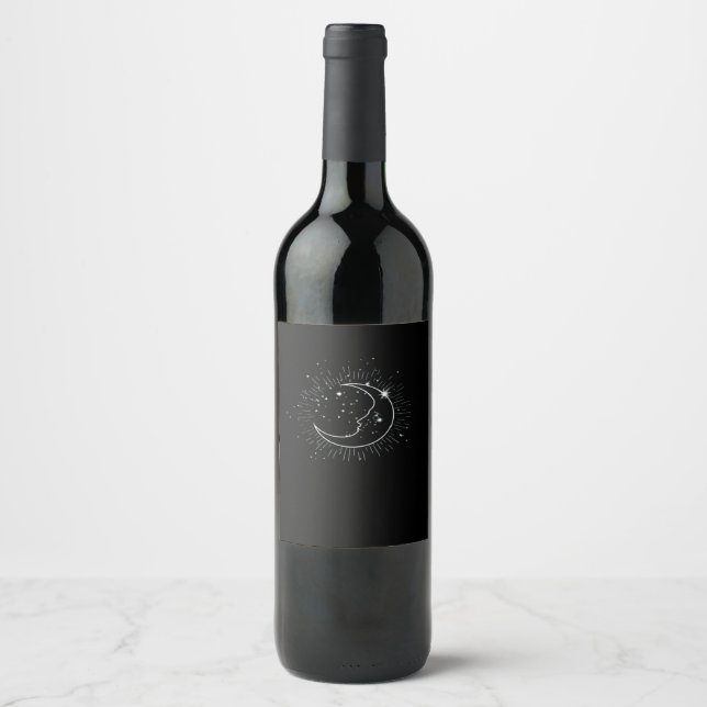 Étiquette Pour Bouteilles De Vin Whimsigoth Starry Night Moon Witchy Classic (Devant)