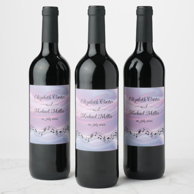 Étiquette Pour Bouteilles De Vin Whispers of Silk : Dreamy Pastel Waves Pink Blue (Bouteilles)