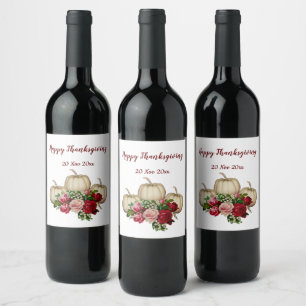 Étiquette Pour Bouteilles De Vin White Fall Citrouille Russe Roses Thanksgiving