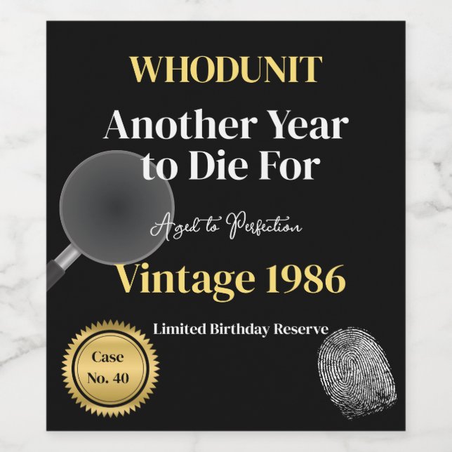 Étiquette Pour Bouteilles De Vin Whodunit Birthday Wine Label | Another Year to Die (Étiquettes simples)