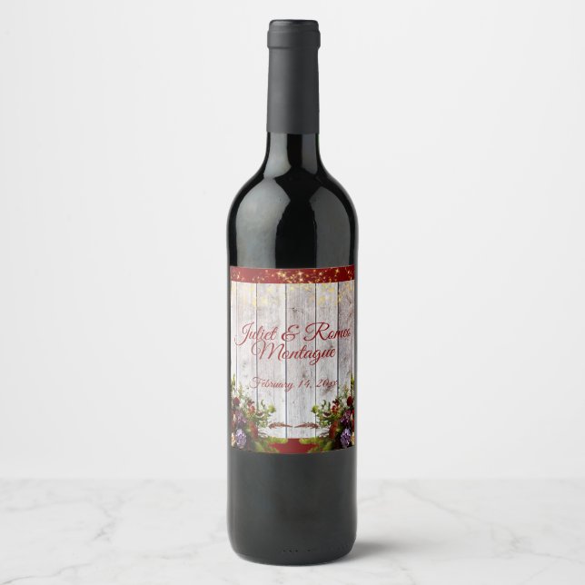 Étiquette Pour Bouteilles De Vin Wildflowers, Ribbon & Lights Wedding - Red (Devant)
