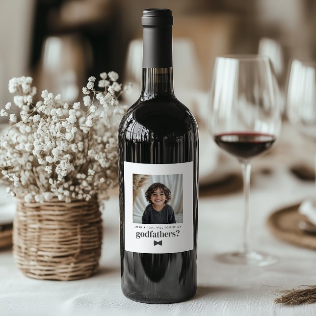 Étiquette Pour Bouteilles De Vin Will You Be My Godfathers Photo Proposal (Créateur téléchargé)