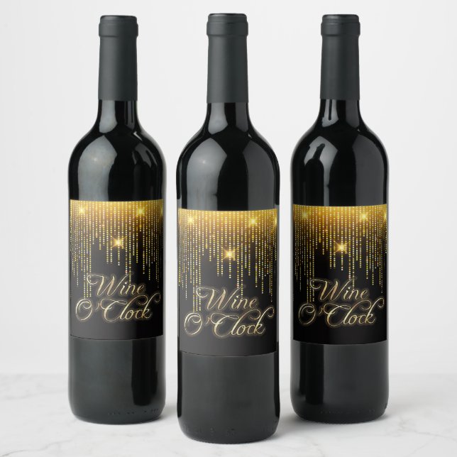Étiquette Pour Bouteilles De Vin Wine O'Clock Gold Glitz (Bouteilles)