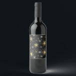 Étiquette Pour Bouteilles De Vin Xmas Golden Snowflakes on Black Background<br><div class="desc">Black Christmas background with gold and black jewelry snowflakes. Golden snowflakes. Xmas.</div>
