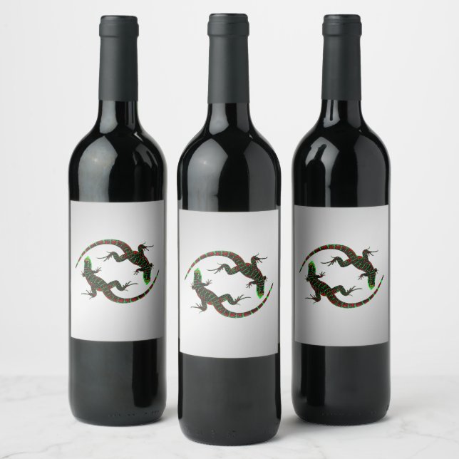 Étiquette Pour Bouteilles De Vin Yin Yang Lizards Argent (Bouteilles)