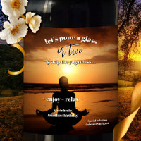 Yoga Beach Sunset Anniversaire Vin Étiquette