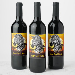 Étiquette Pour Bouteilles De Vin Zebra African Savanna Wild Animal