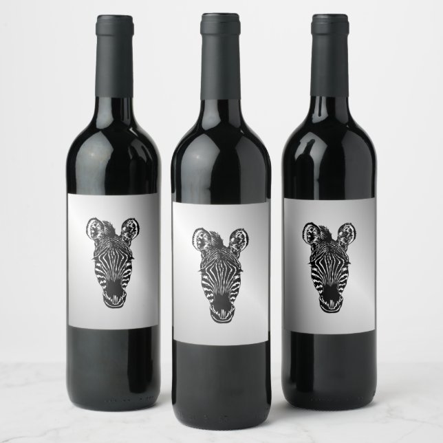Étiquette Pour Bouteilles De Vin Zebra Head sur Silver (Bouteilles)