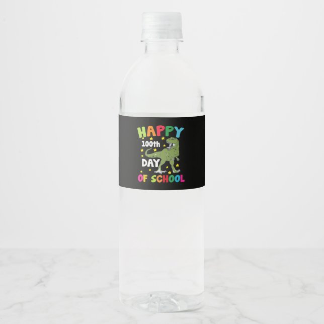 Étiquette Pour Bouteilles D'eau 100 jours d'école Trex 100e jour d'école  (Devant)