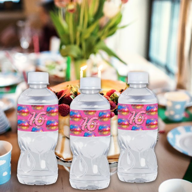 Étiquette Pour Bouteilles D'eau 16e fête d'anniversaire Gold rose Parties scintill (Créateur téléchargé)