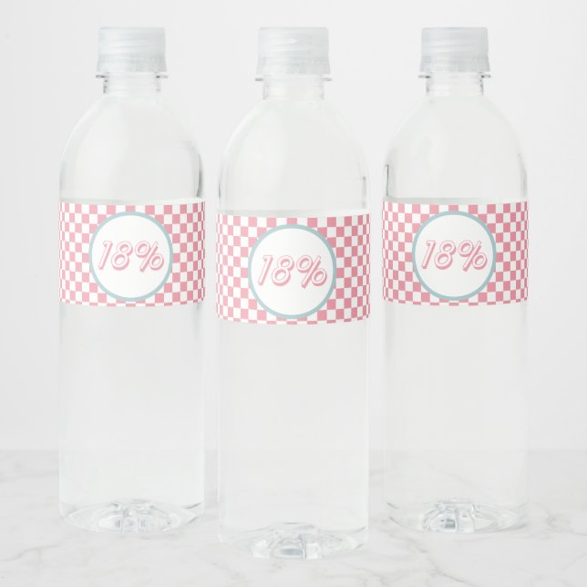 Étiquette Pour Bouteilles D'eau 18% Super rose chèque 18e anniversaire (Bouteilles)