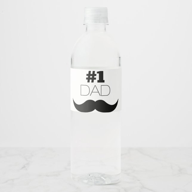 Étiquette Pour Bouteilles D'eau #1 Papa Mustache noire - Numéro Un (Devant)