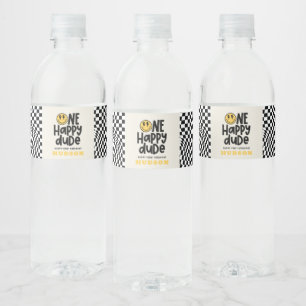Étiquette Pour Bouteilles D'eau 1anniversaire sourire visage rétro noir blanc supe