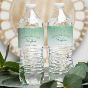 Étiquette Pour Bouteilles D'eau 2024 Green Parties scintillant Drip Graduation Par