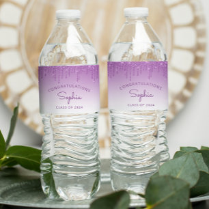 Étiquette Pour Bouteilles D'eau 2024 Purple Parties scintillant Drip Graduation