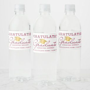 Étiquette Pour Bouteilles D'eau 2 Félicitations photo Grad 2025 Burgundy Gold Whit