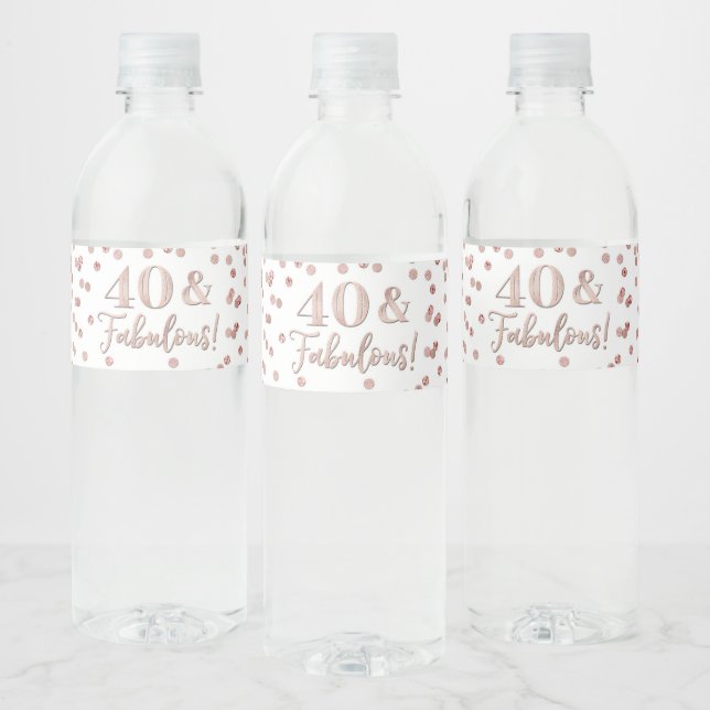Étiquette Pour Bouteilles D'eau 40 & Fabuleux Anniversaire Rose Gold Confetti Wate (Bouteilles)