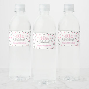 Étiquette Pour Bouteilles D'eau 40 & Fabuleux Anniversaire Rose Silver Confetti