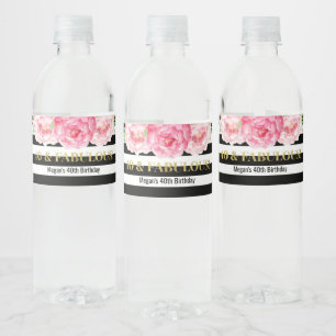 Étiquette Pour Bouteilles D'eau 40 & Fabuleux Fleurs de rayures noires d'anniversa