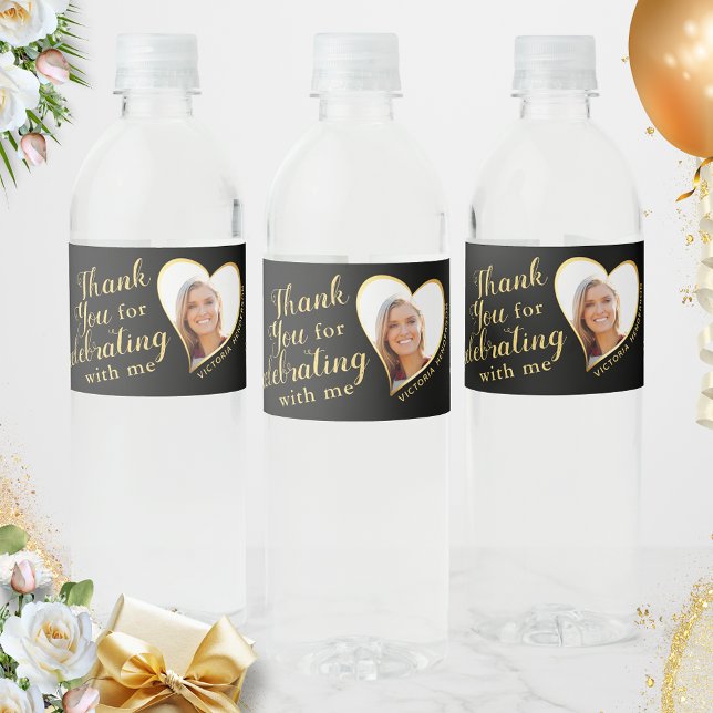 Étiquette Pour Bouteilles D'eau 50 et fabuleux Anniversaire Black Gold Merci (Créateur téléchargé)
