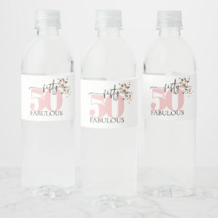 Étiquette Pour Bouteilles D'eau "50 et fabuleux" Rose & Parties scintillant Étique