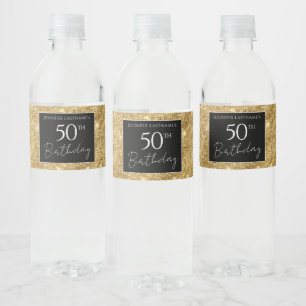 Étiquette Pour Bouteilles D'eau 50e anniversaire Shimmer noir et or
